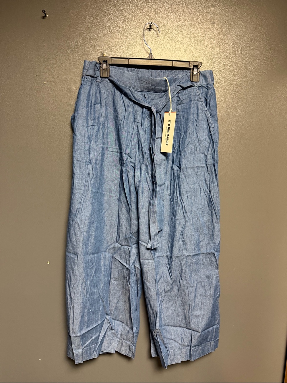 Etienne Marcel NWT Chambray Tencel Wide Leg Belted Pants Blue 27